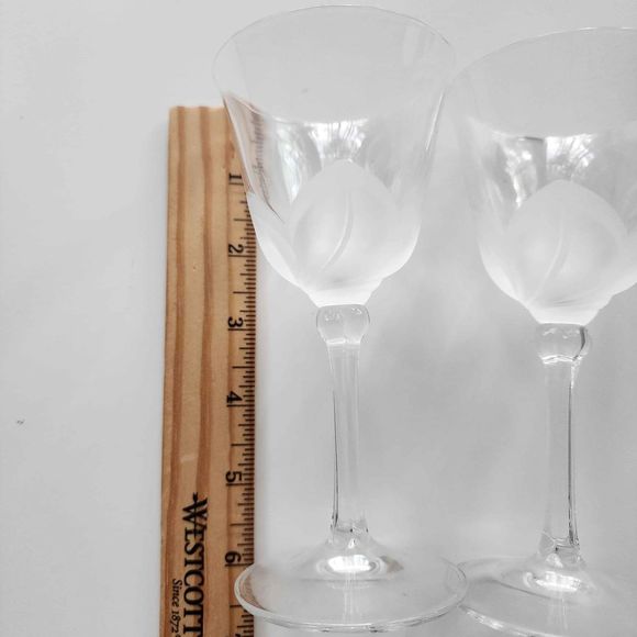 2 Vintg JG Durand Signed FLORENCE Frosted Crystal Goblets Drink Glasses Stemware - Picture 6 of 6